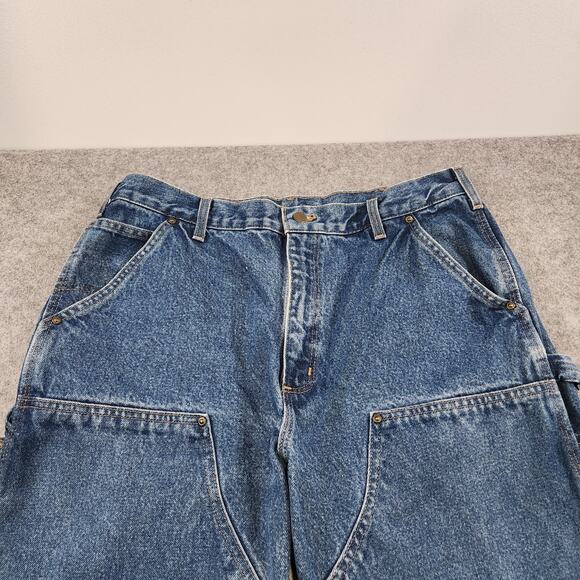 Carhartt Jeans Mens 36x32 Blue Denim B73 DST Double Knee Utility Work Pants - Picture 5 of 14